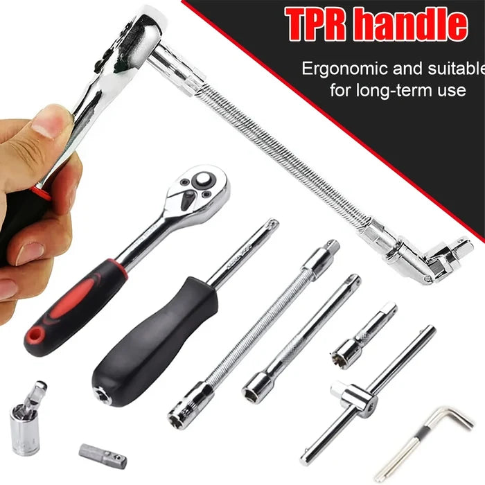 Home Tools Drive Socket Set - 1/4 Inch Ratchet Wrench & Metric Hex Bit Kit for Mechanics