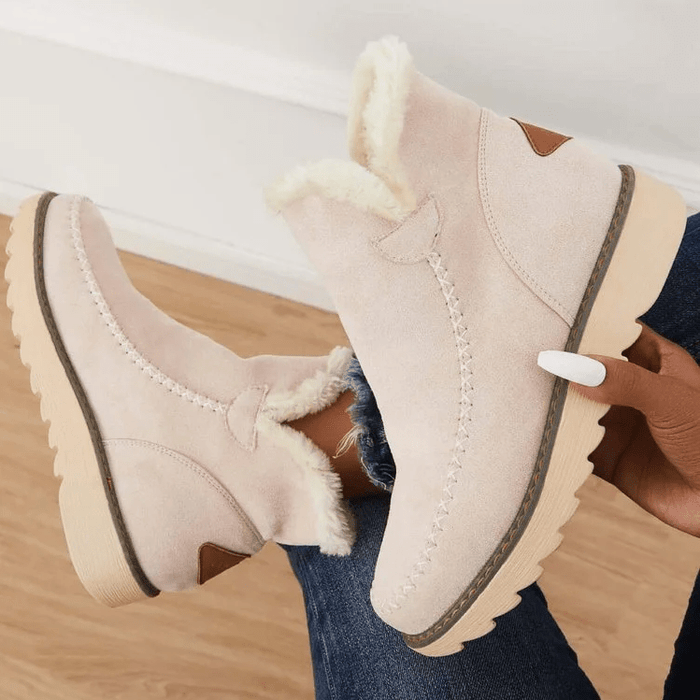 Insulating Women’s Winter Boots - Ankle Suede, Fleece Lined