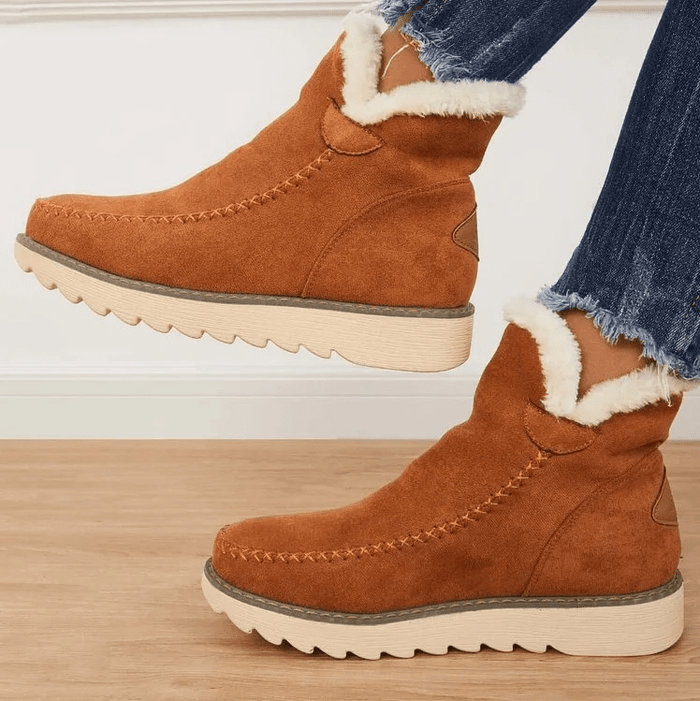 Insulating Women’s Winter Boots - Ankle Suede, Fleece Lined
