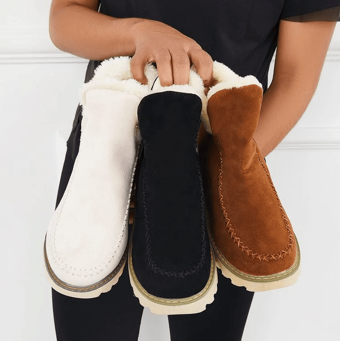 Insulating Women’s Winter Boots - Ankle Suede, Fleece Lined