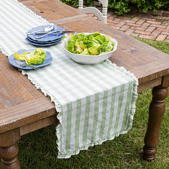 Juliska Gingham Ruffle 18" x 90" Table Runner - Seagrass