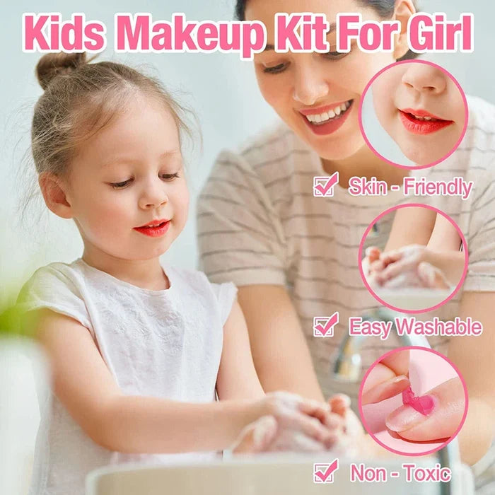 Kids Makeup Kit Pink Washable Princess Play Set Safe Non Toxic Back To School Gift 2025