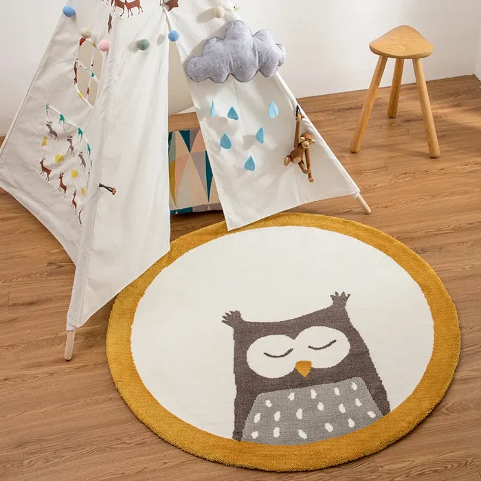 Kids Play Mat Thickened Round Cartoon Owl Panda Nordic Rug Back To School 2025 Cushioned Crawling Mat