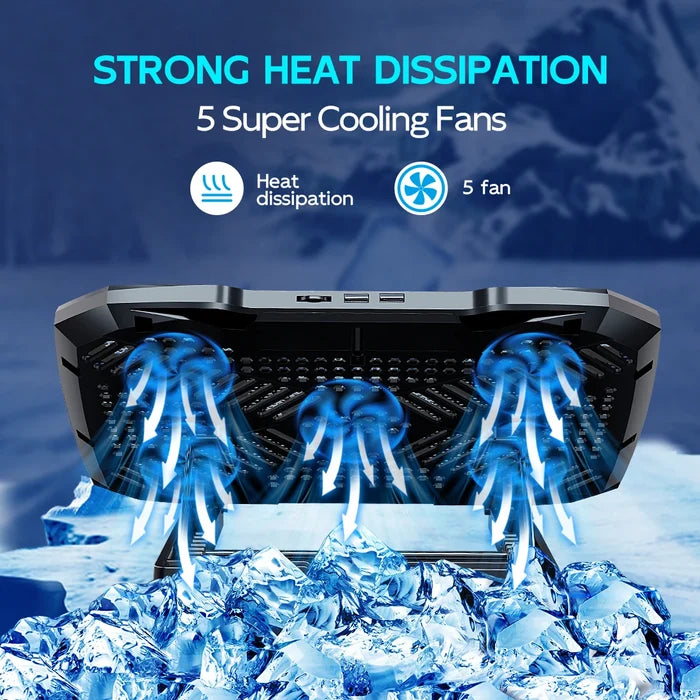 Laptop Cooling Pad with 5 Quiet Fans, Adjustable Height & Phone Holder - Compatible with 12-15.6 Inch Laptops