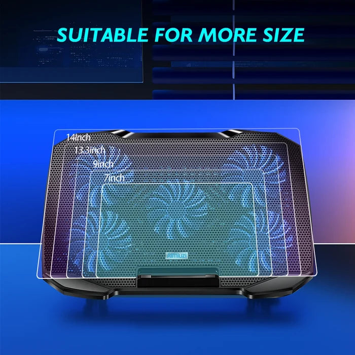 Laptop Cooling Pad with 5 Quiet Fans, Adjustable Height & Phone Holder - Compatible with 12-15.6 Inch Laptops
