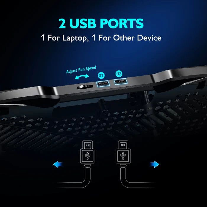 Laptop Cooling Pad with 5 Quiet Fans, Adjustable Height & Phone Holder - Compatible with 12-15.6 Inch Laptops