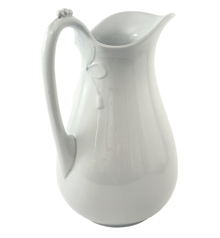 Large Antique White Ironstone Pitcher Bow & Tassel 12" by Burgess & Goddard England