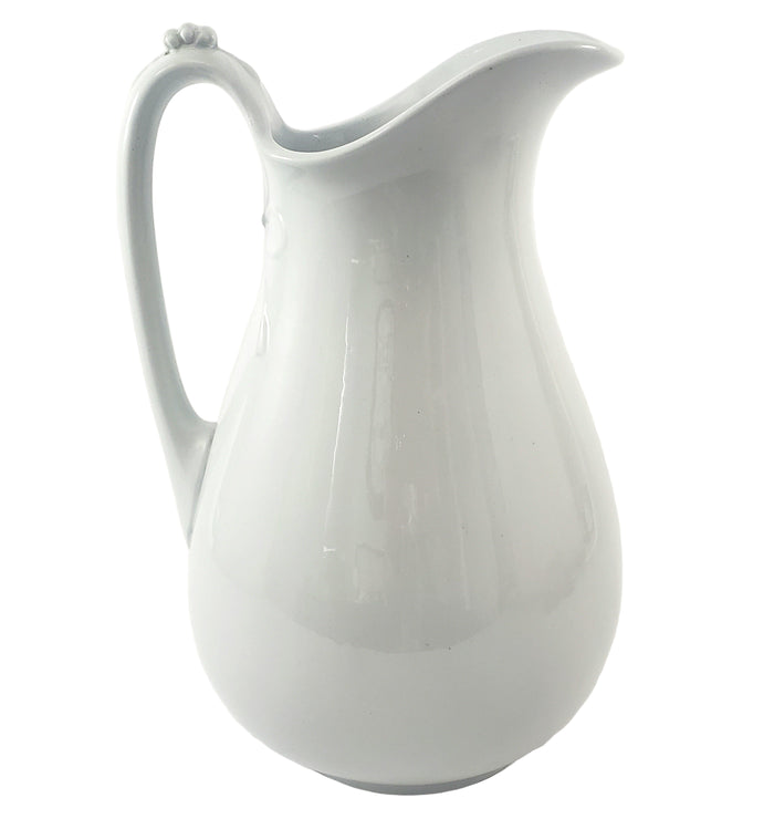 Large Antique White Ironstone Pitcher Bow & Tassel 12" by Burgess & Goddard England