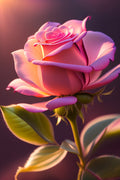 Large Pink Rose In Bloom With Sun Shining Down