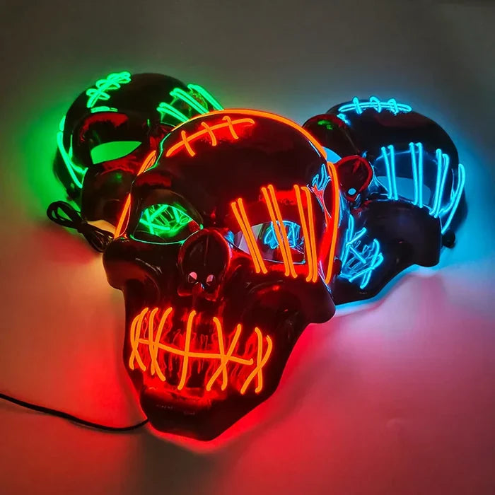 LED Glowing Skull Mask Full Face Halloween 2025 Cosplay