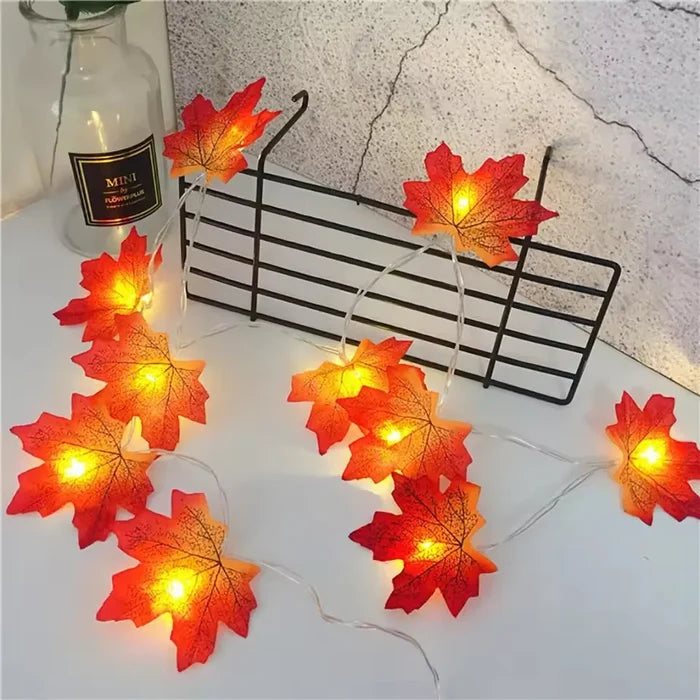 LED String Lights Maple Leaf Garland Halloween Fall 2025 Decor Warm Amber Glow Doorway Accent Lighting