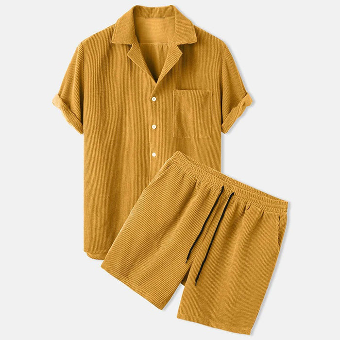 Leichtes und bequemes Herren Corduroy Shortset – lockeres Design, atmungsaktives Material, für Sommeraktivitäten 1