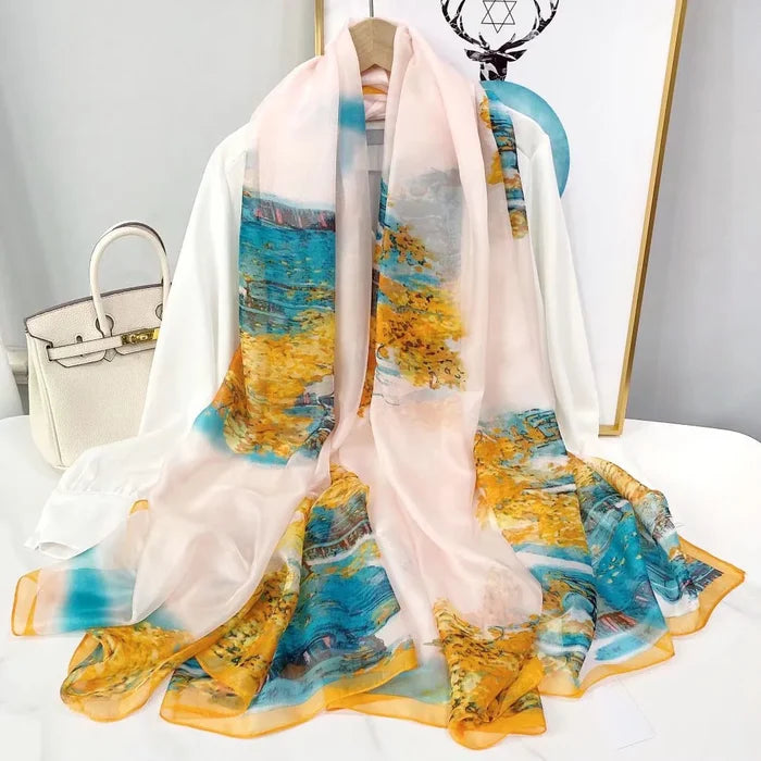 Lightweight Flowy Women’s Silk Scarf - Long Sheer Wrap