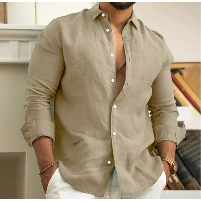 Variant image for Lightweight Linen Beach Shirt for Men, Breathable Summer Casual Wear, Relaxed Fit, Available in White, Light Blue, Beige-1