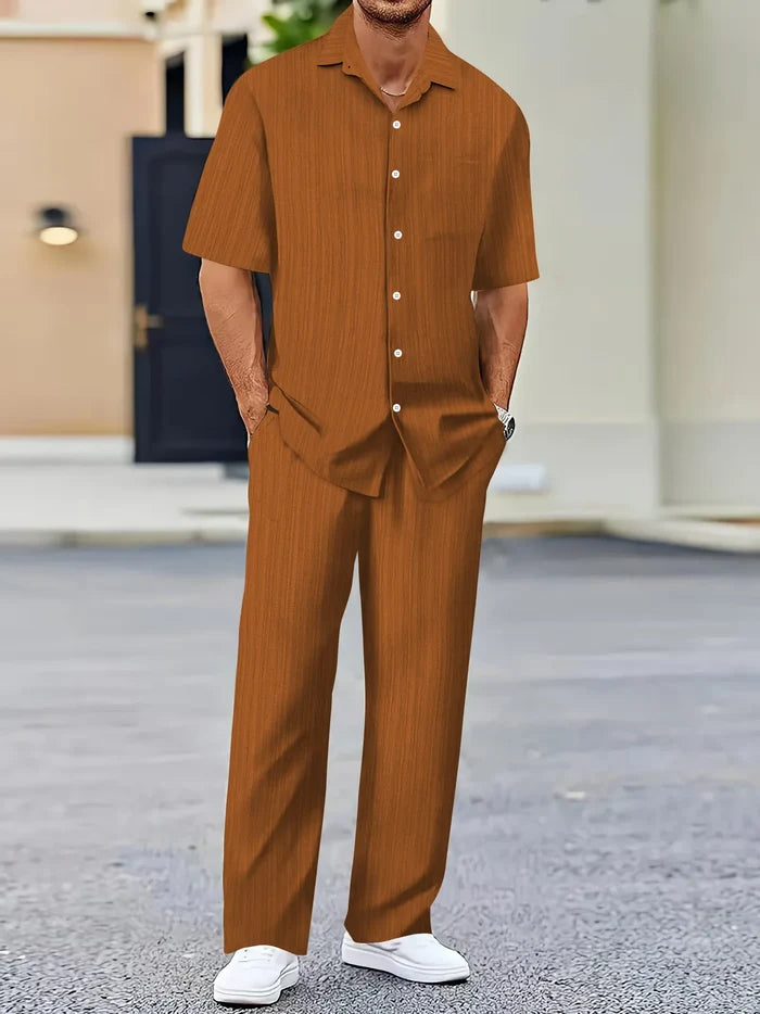 Lightweight Linen Shirt and Pants Set, Vertical Striped Design, Relaxed Fit for Casual and Semi-Formal Wear-4