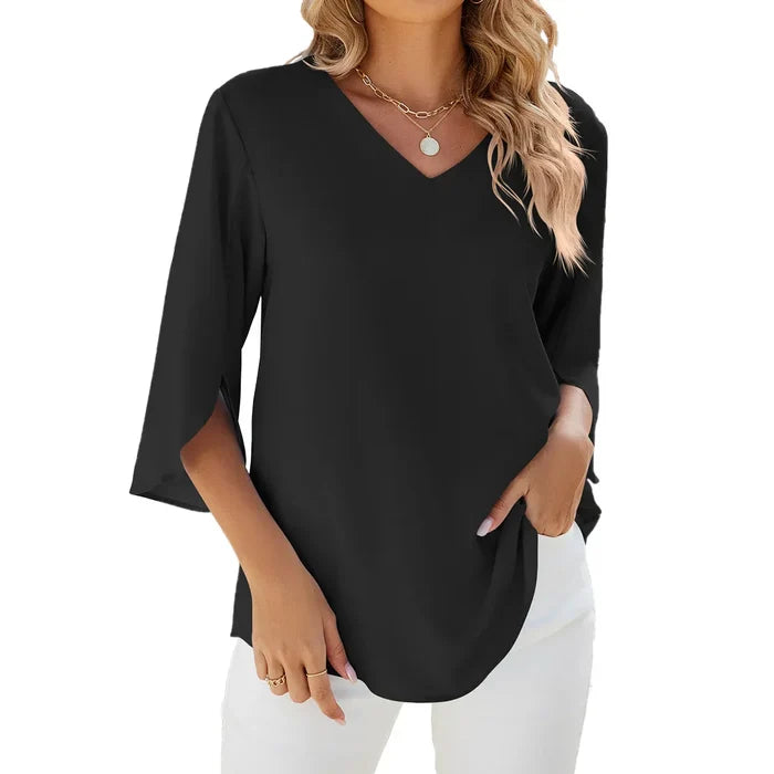Lightweight V-Neck Women's Blouse, Relaxed Fit Casual Summer Top in Breathable Polyester-3