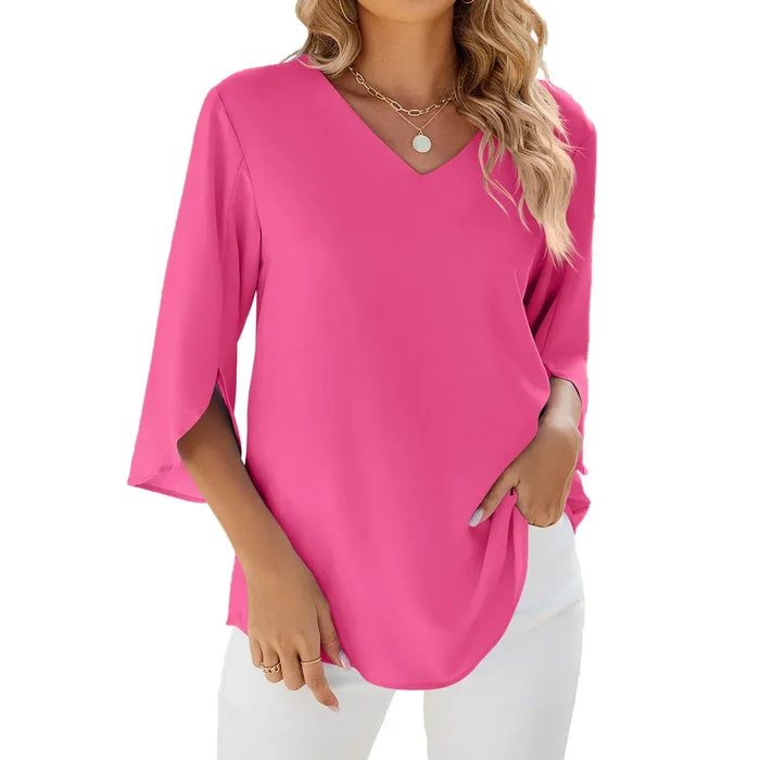 Lightweight V-Neck Women's Blouse, Relaxed Fit Casual Summer Top in Breathable Polyester-4