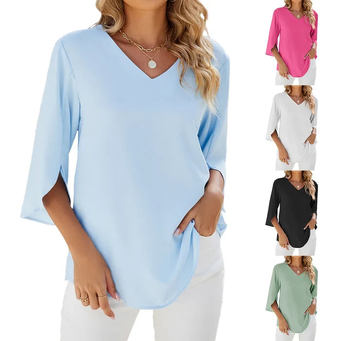 Lightweight V-Neck Women's Blouse, Relaxed Fit Casual Summer Top in Breathable Polyester-6