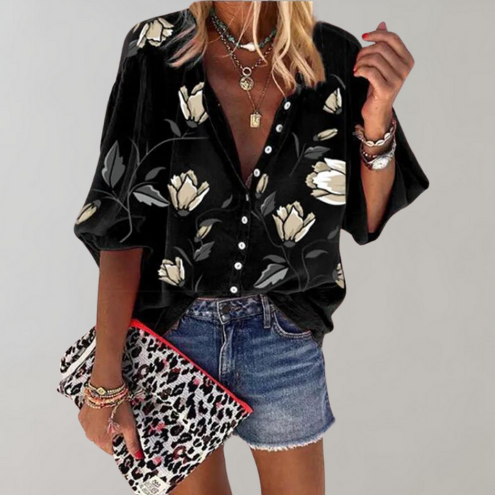 Lightweight women’s blouse – floral print, breathable fabric, for summer outings 0