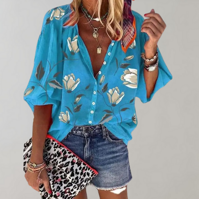 Lightweight women’s blouse – floral print, breathable fabric, for summer outings 1