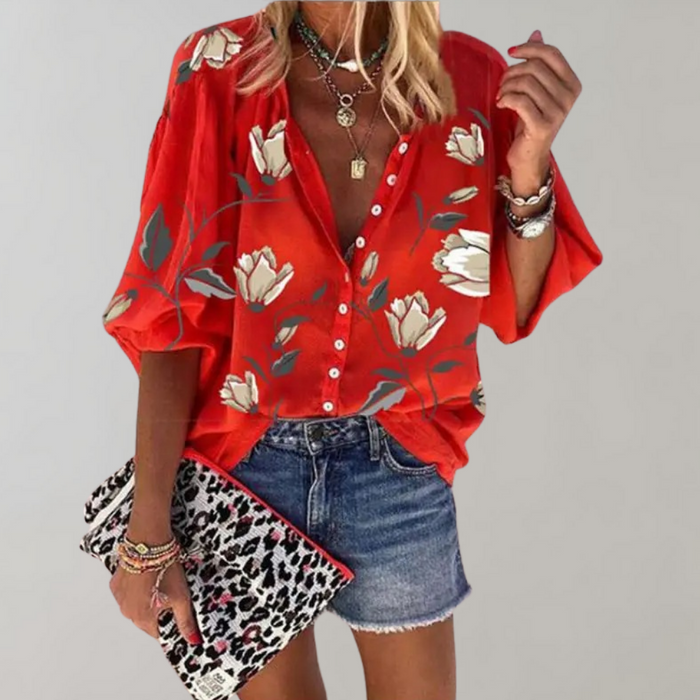 Lightweight women’s blouse – floral print, breathable fabric, for summer outings 3