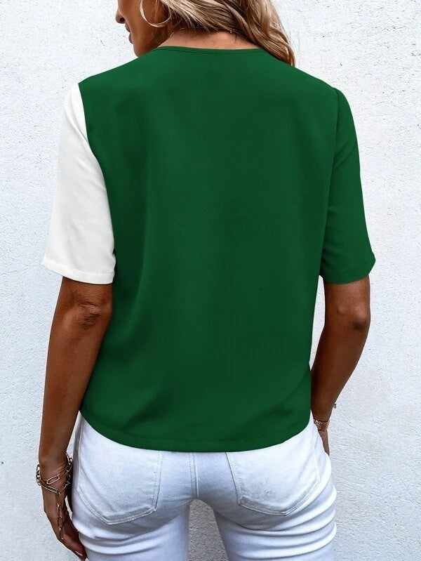 Fließende Damenbluse – V-Ausschnitt, kurzärmlig, aus Elasthan und Polyester, für Büro und Freizeit 3