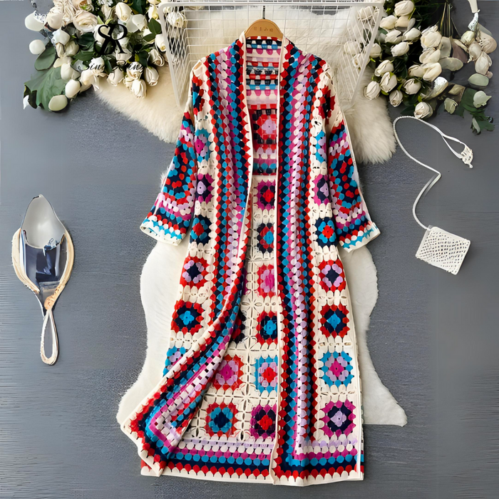 Lightweight Women's Crochet Cardigan - Calf Length, Spring