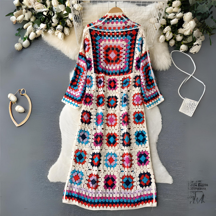 Lightweight Women's Crochet Cardigan - Calf Length, Spring