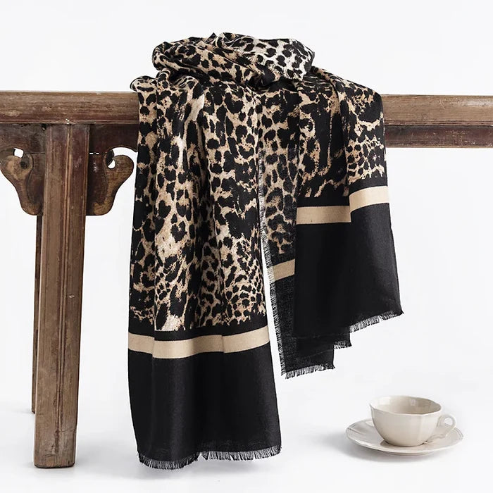 Lightweight Women’s Leopard Scarf - Fringed Knit, Soft