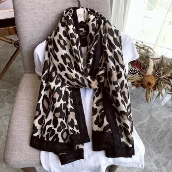 Lightweight Women’s Leopard Scarf - Fringed Knit, Soft