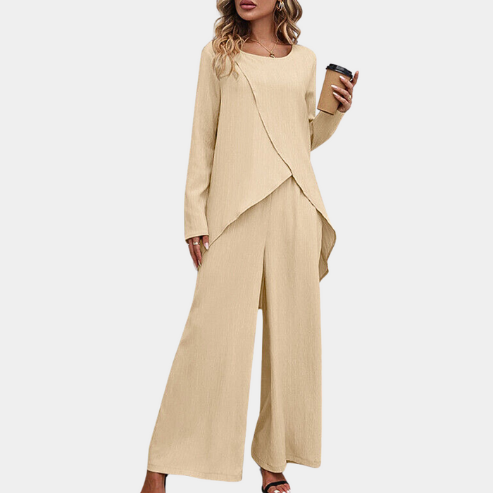 Zeitlose Damenmode-Set – Langarmshirt und Hose, weich, für Sommer 0