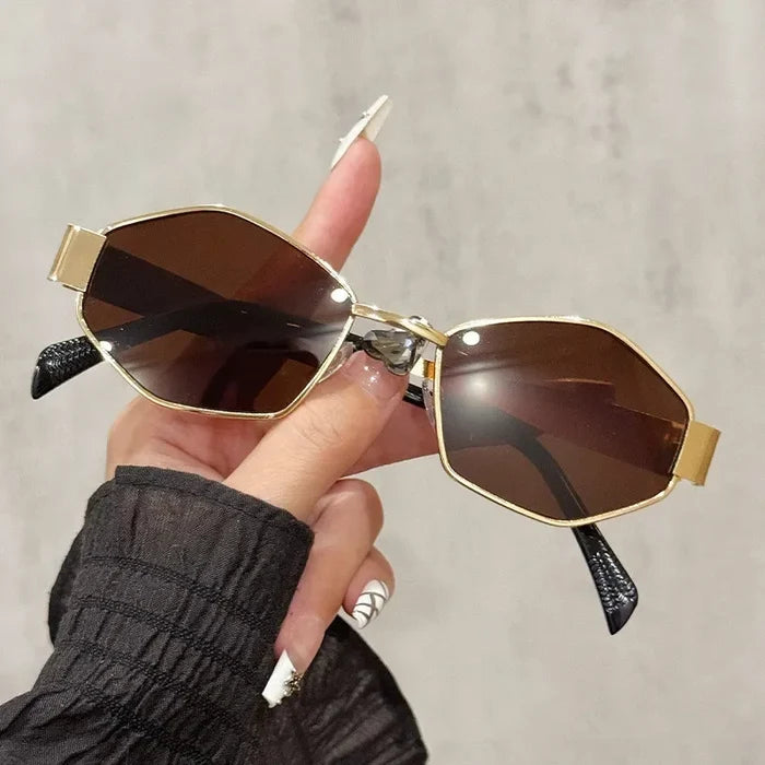 Leichte Damen Sonnenbrille – polygonales Design, metallischer Rahmen, für den Alltag 7