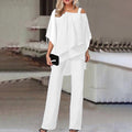 Fließendes Damen Zweiteiler-Set – Cold Shoulder Design, hochwertiger Stoff, für Business und besondere Anlässe 0