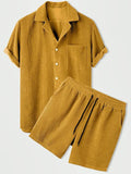 Variant image for Luxury Velvet Men's Set - Short Sleeve Shirt and Matching Shorts in Elegant Ribbed Design-1