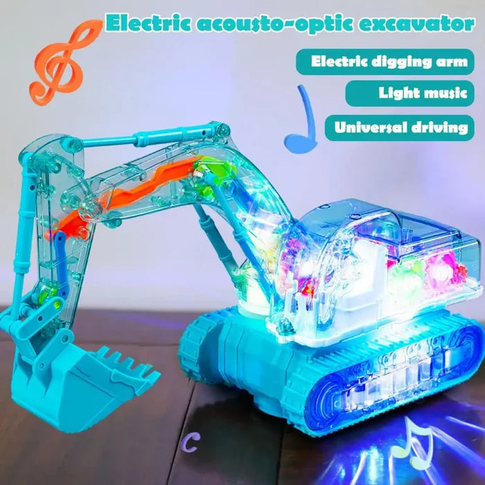 Mechanical Gear Excavator Toy with LED Lights & Music - Educational Electric Digger for Toddlers
