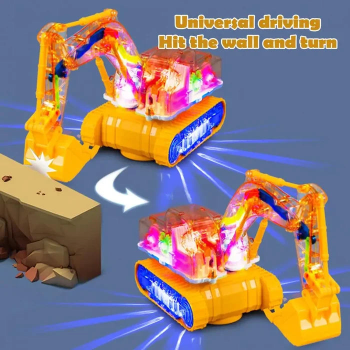 Mechanical Gear Excavator Toy with LED Lights & Music - Educational Electric Digger for Toddlers