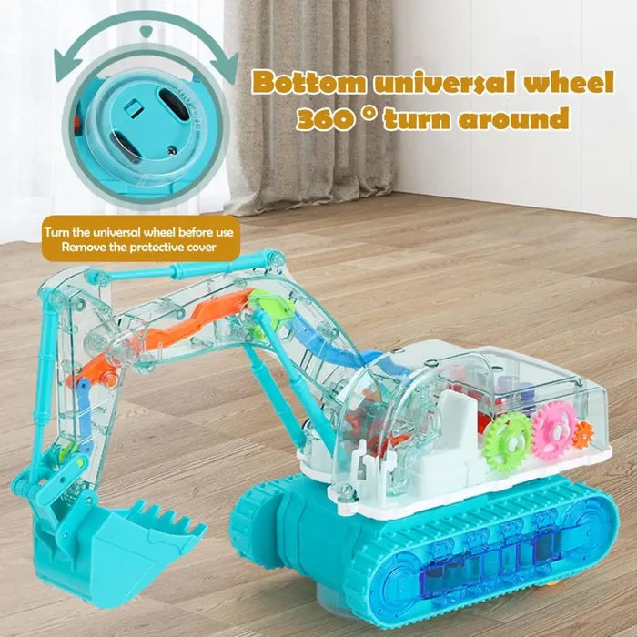 Mechanical Gear Excavator Toy with LED Lights & Music - Educational Electric Digger for Toddlers