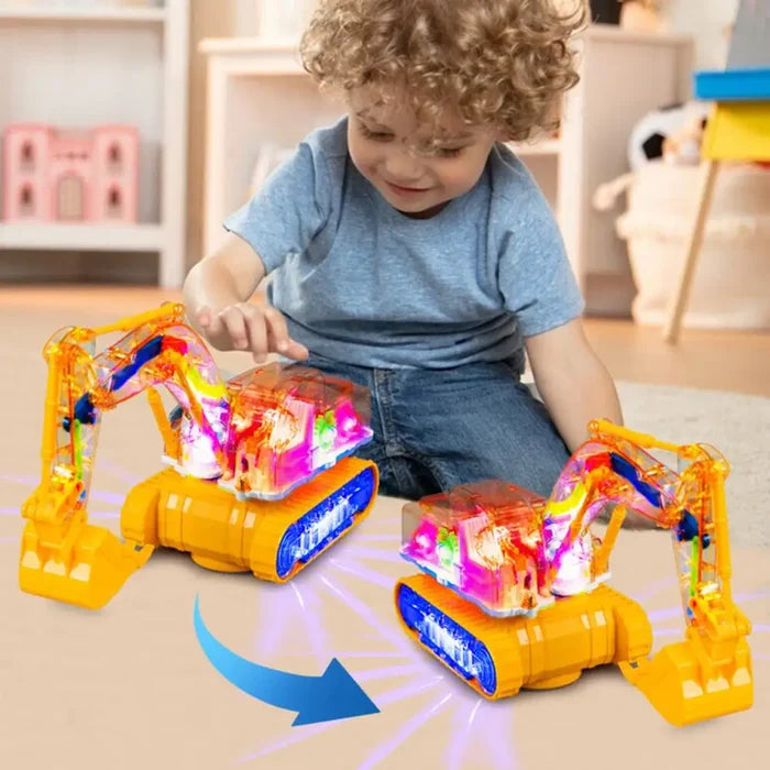 Mechanical Gear Excavator Toy with LED Lights & Music - Educational Electric Digger for Toddlers