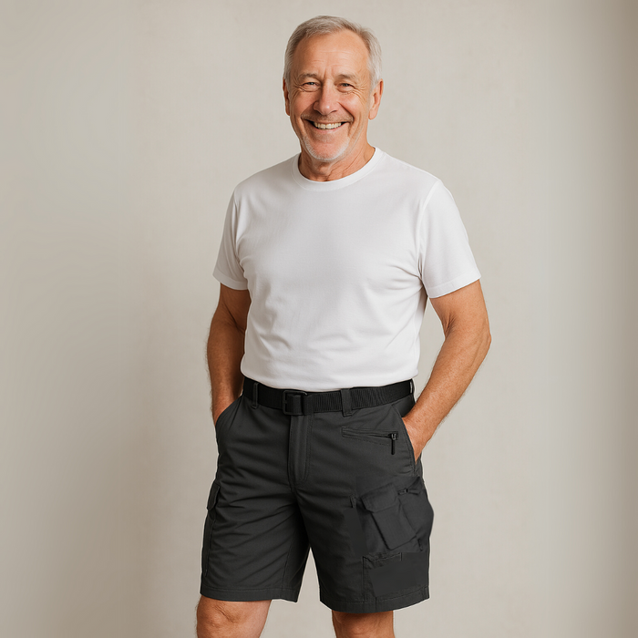 Men's Black Cargo Shorts with 7 Pockets, Lightweight Water-Repellent Fabric for Outdoor Adventures-1