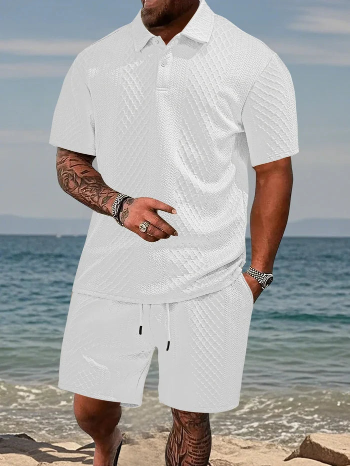 Mens Polo Shirt in Jacquard Fabric, Breathable Short-Sleeved Casual Shirt for Summer Wear 3