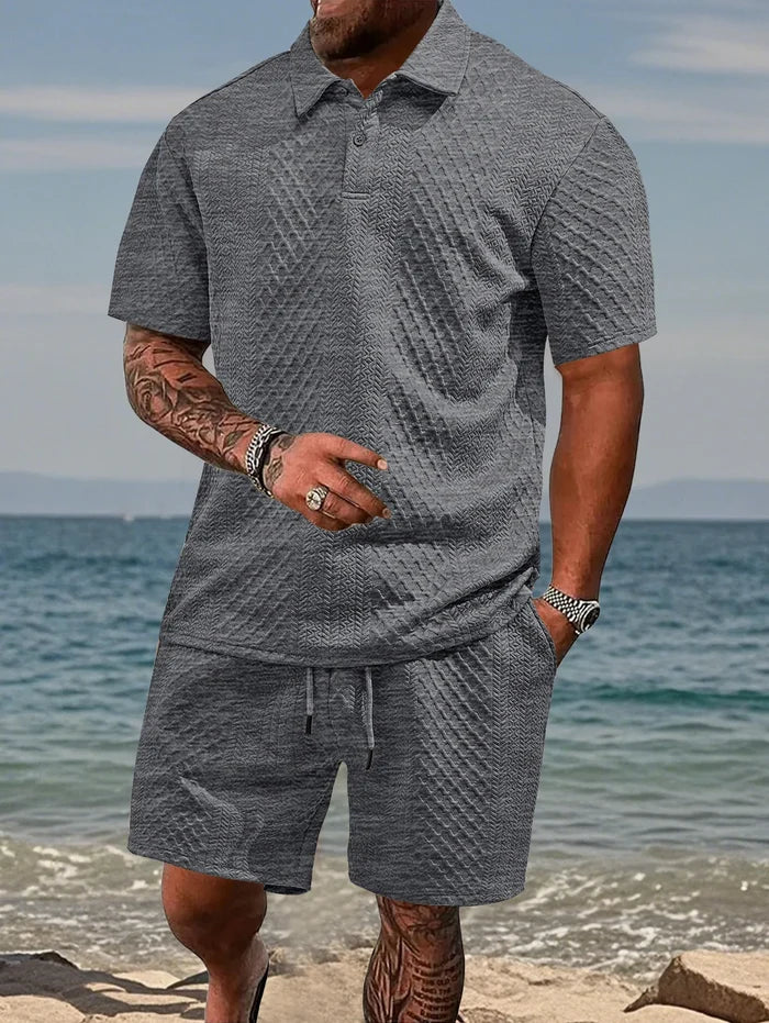 Mens Polo Shirt in Jacquard Fabric, Breathable Short-Sleeved Casual Shirt for Summer Wear 4