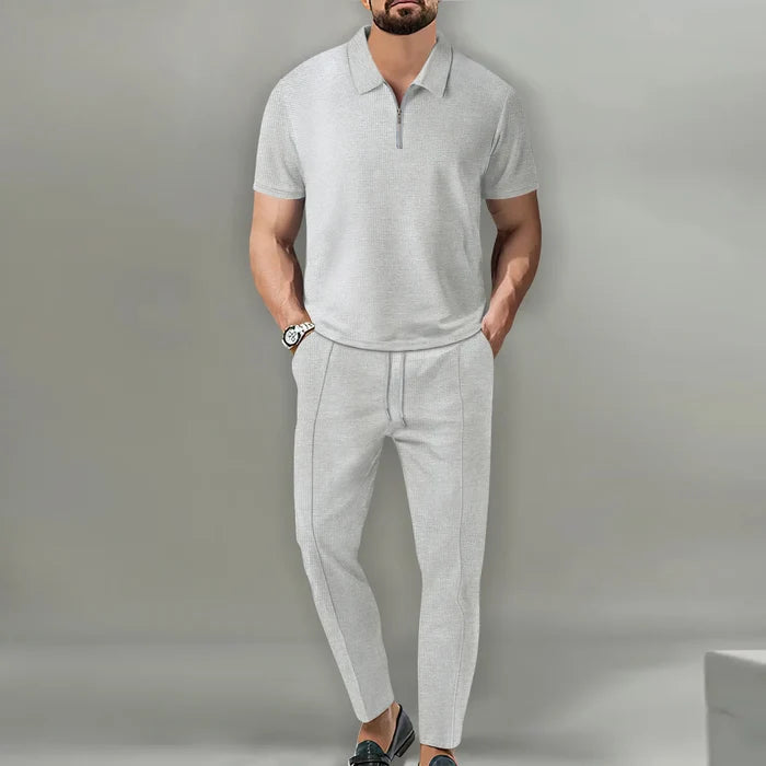 Men's Polo Shirts Set - Casual Chic Breathable Polo and Adjustable Pants Ensemble for Comfort and Style-5