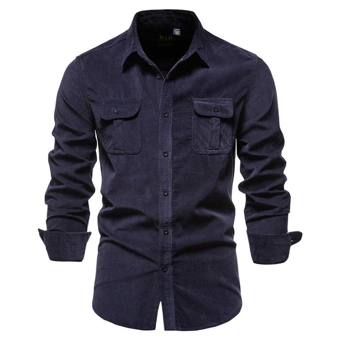 Men's Ribbed Velvet Shirt, Comfortable Relaxed Fit, Versatile Style for Casual or Formal Wear-2