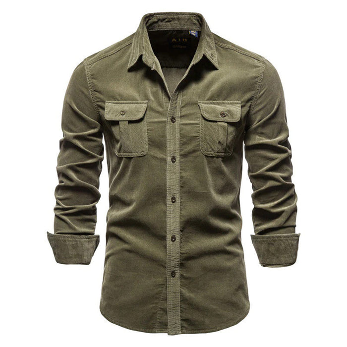 Men's Ribbed Velvet Shirt, Comfortable Relaxed Fit, Versatile Style for Casual or Formal Wear-3