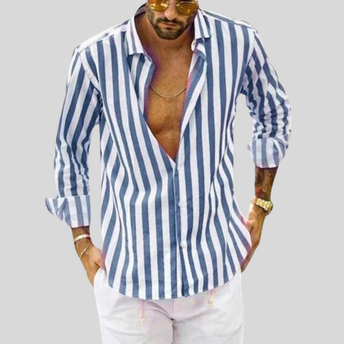 Men's Slim Fit Striped Linen Shirt, Breathable Casual Wear Top in Light Fabric for Summer-2