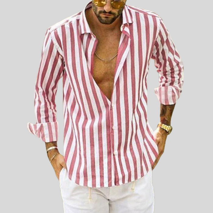 Men's Slim Fit Striped Linen Shirt, Breathable Casual Wear Top in Light Fabric for Summer-3