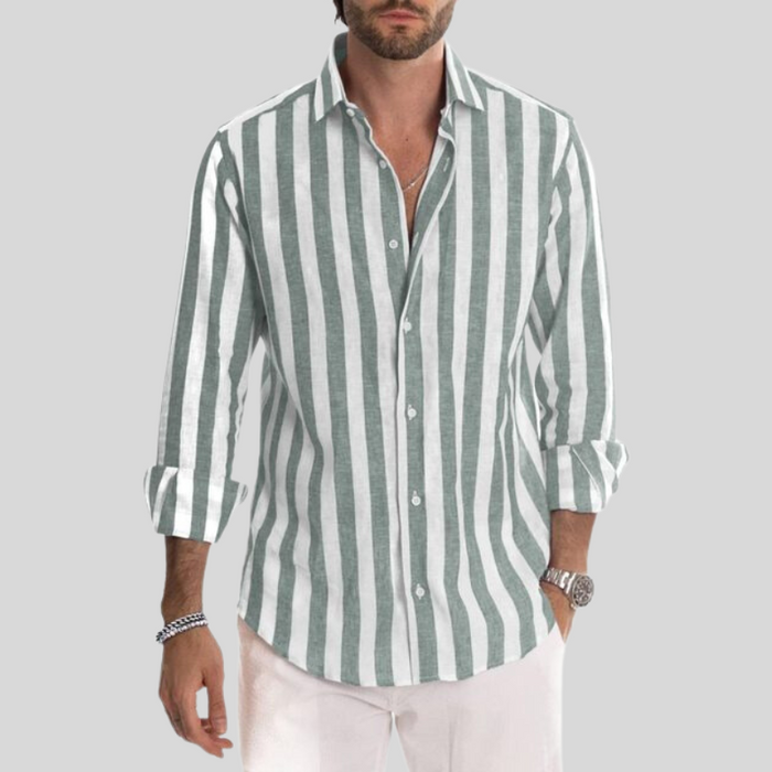 Men's Slim Fit Striped Linen Shirt, Breathable Casual Wear Top in Light Fabric for Summer-6
