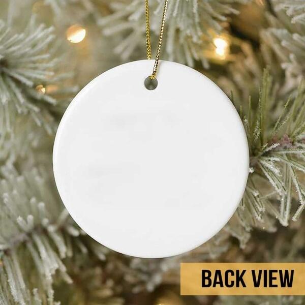 Merry Xmas From Family Red Truck Circle Ceramic Ornament - Personalized Dog Lovers Decorative Christmas Ornament