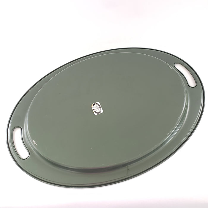 Mid Century Hand Painted Oval Serving Tray by Nashco Products Floral on Sage Green