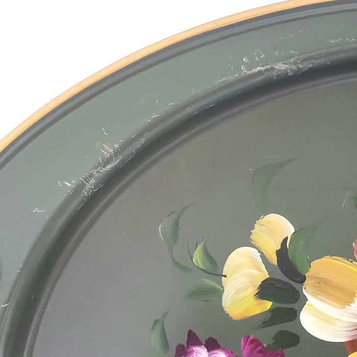 Mid Century Hand Painted Oval Serving Tray by Nashco Products Floral on Sage Green